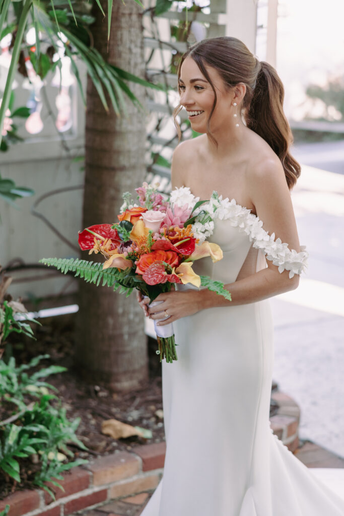 Beautiful bride before her first look at their dream wedding at the Hemingway House Museum.