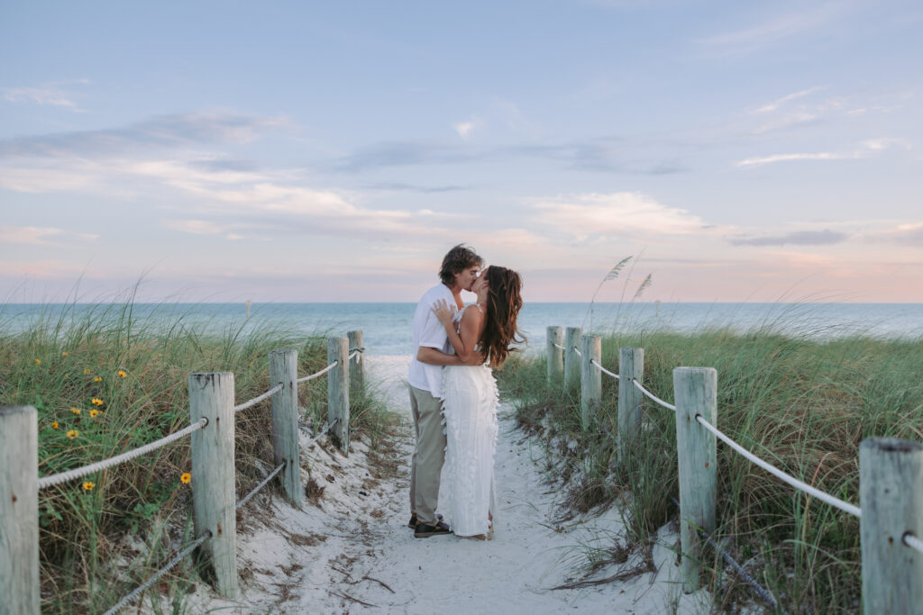Couple sharing a kiss during their Lifestyle Session in the Florida Keys.