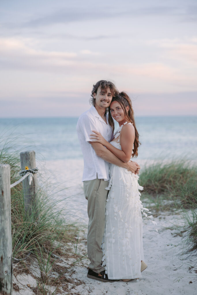 Couple sharing a warm hug during their Lifestyle Session in the Florida Keys.
