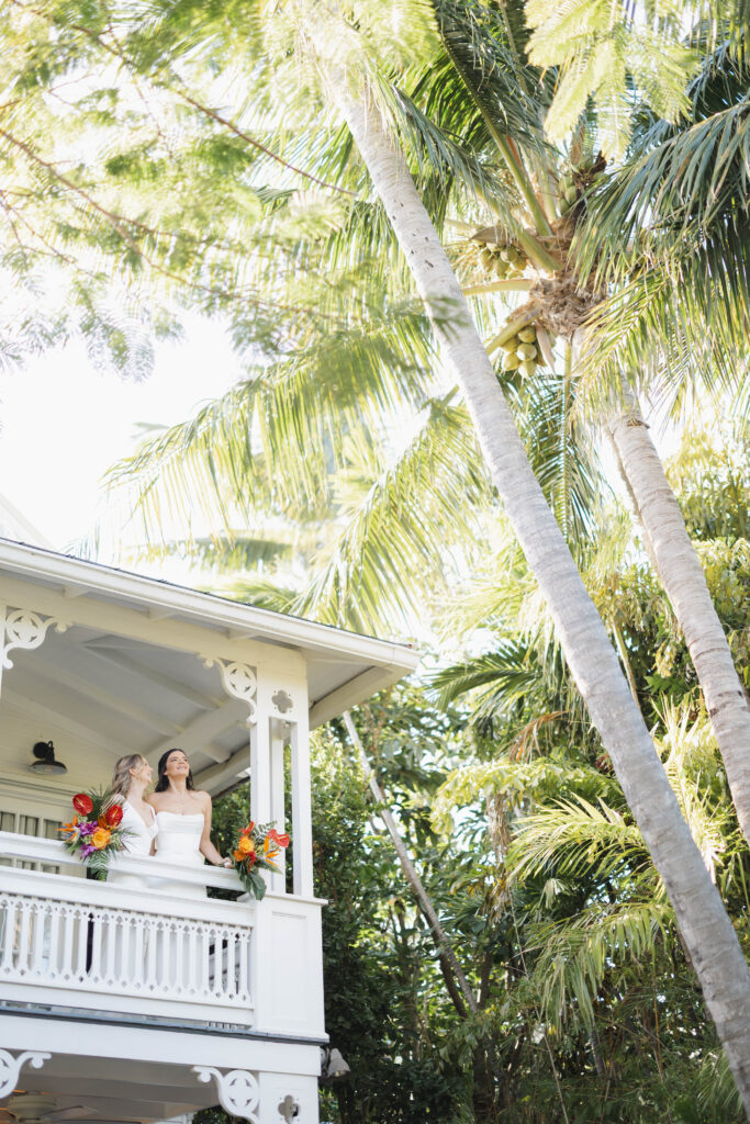 Couple getting ready in a historic Key West Conch House before their wedding