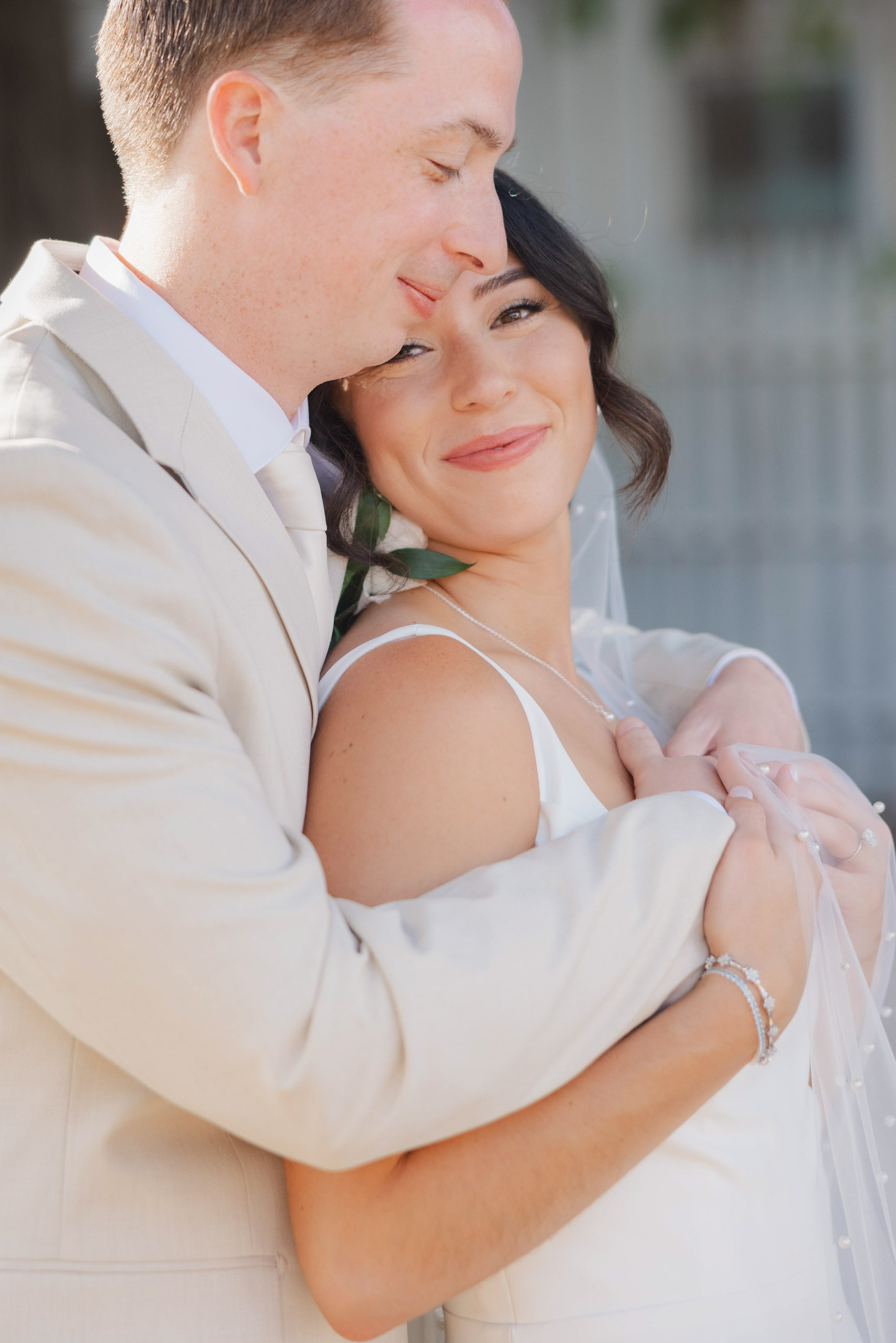 Bride and groom smiling during their Key West wedding