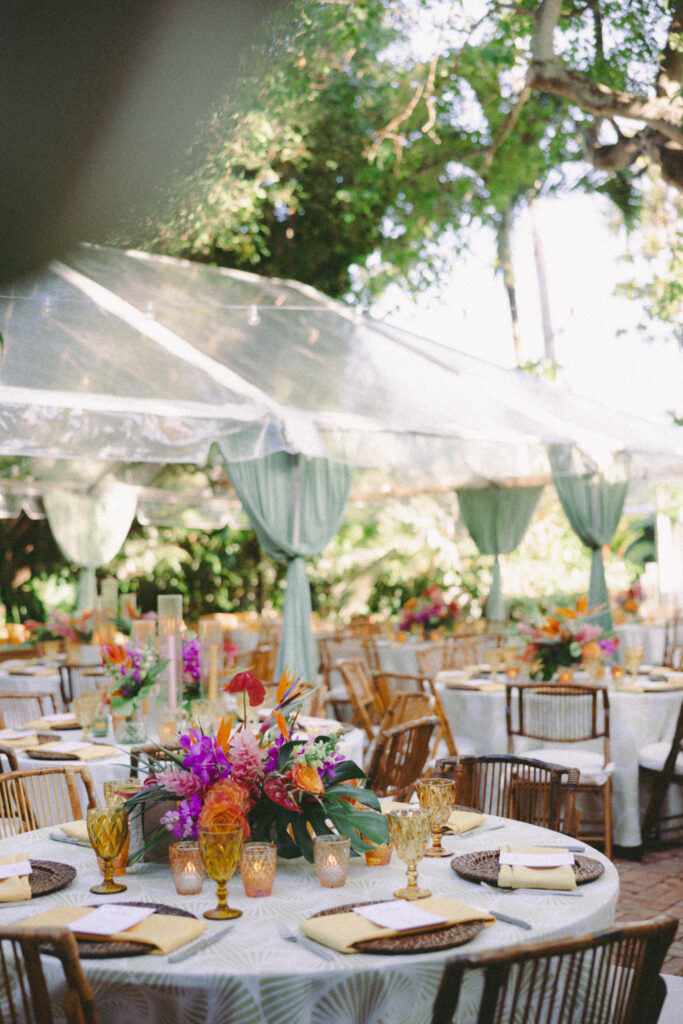 Garden reception tent at Audubon House wedding venue in Key West, Florida