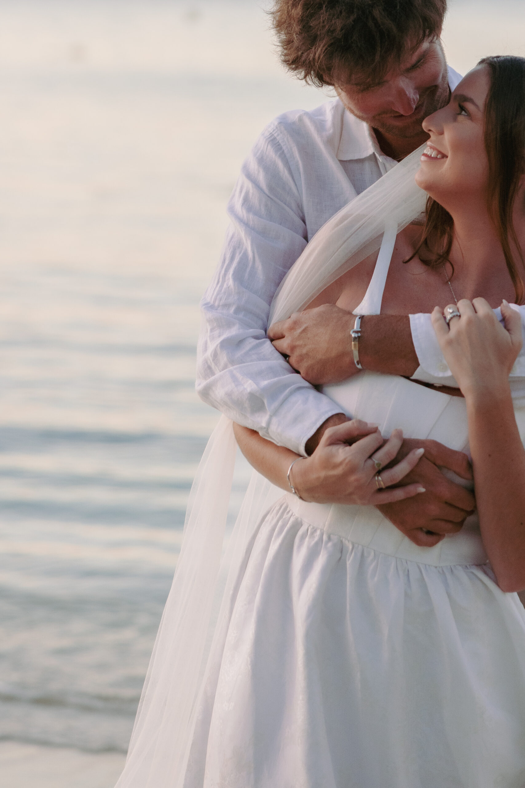Close up of bride and groom on the beach after their st john virgin islands wedding